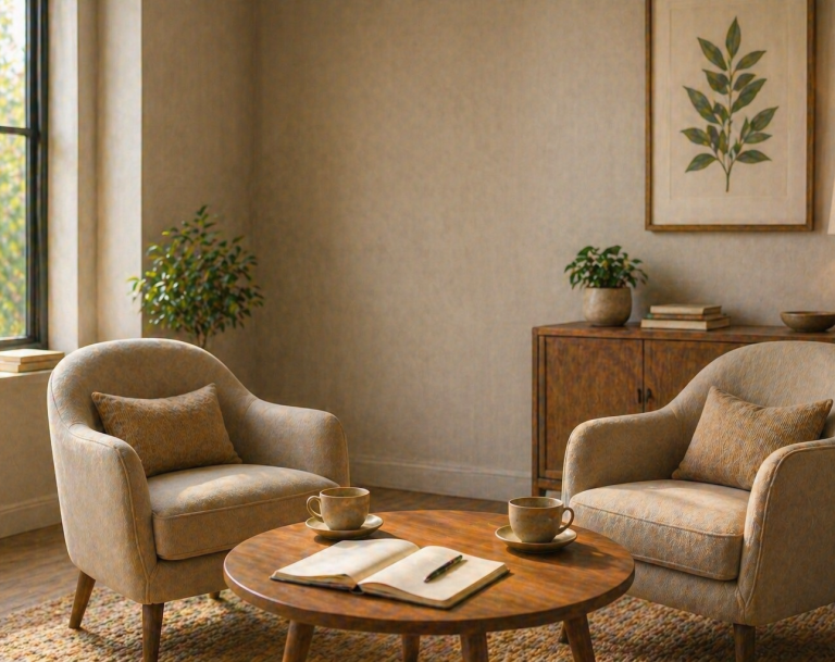 Comfortable consultation space for discussing leadership support, staff training and tailored workshops.