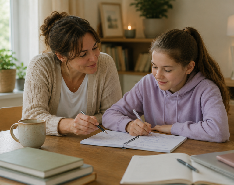 Personalised educational support and mentoring for children and young people Adult supporting a young person during a calm one-to-one educational support and mentoring session at home