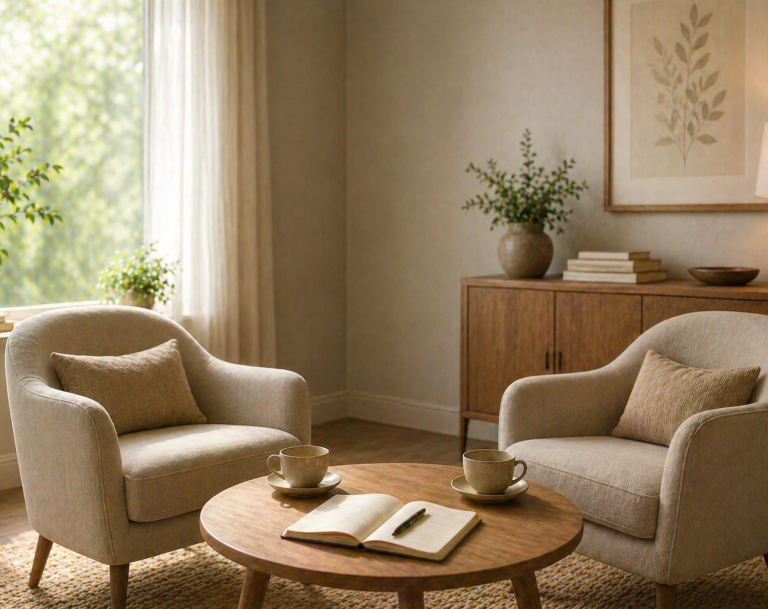 Calm consultation space designed for reflective conversation and next steps planning